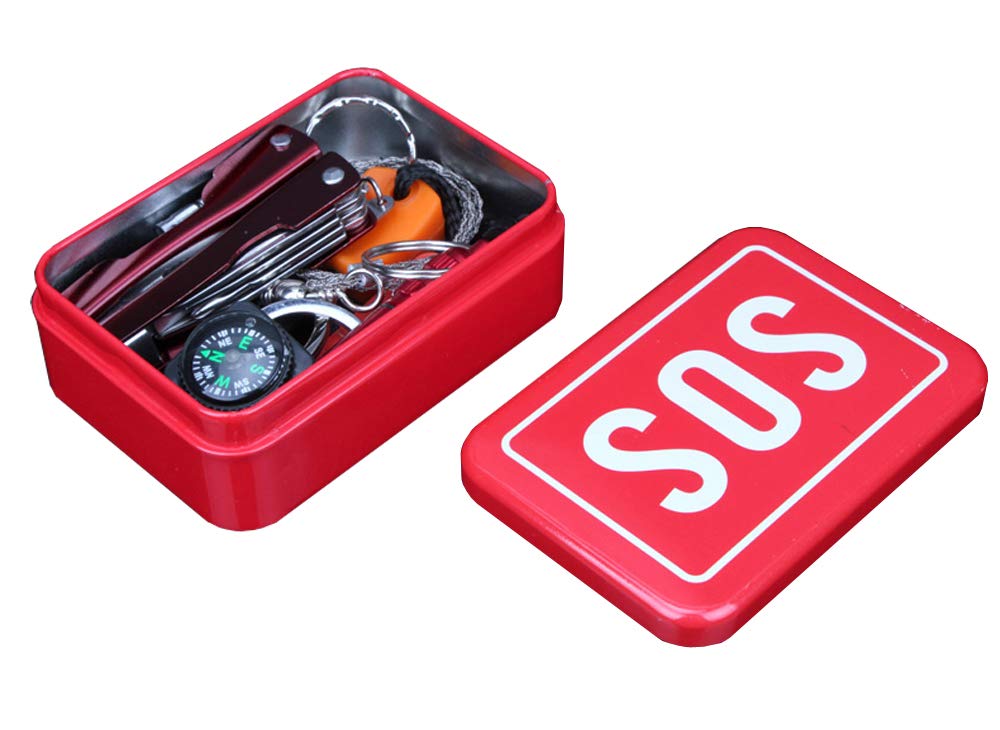 【送料無料】赤缶 サバイバルキット SOSキット 多用途工具セット エマージェンシーキット 6点セット 専用保管ケース付き