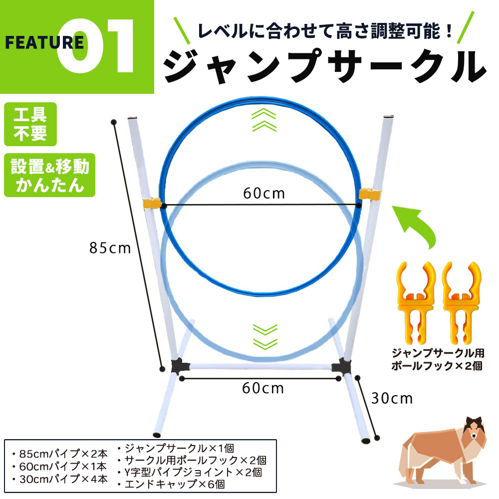 ドッグアジリティ トレーニング 5点セット 練習用 トンネル ジャンプサークル ハー...