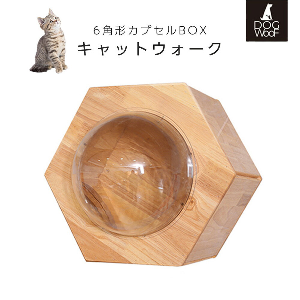 キャットウォーク 猫 壁掛けドーム型 天然木 無垢材 キャットステップ 壁付け キャットタワー 猫階段 6角形カプセルBOX アクリルドームのサムネイル