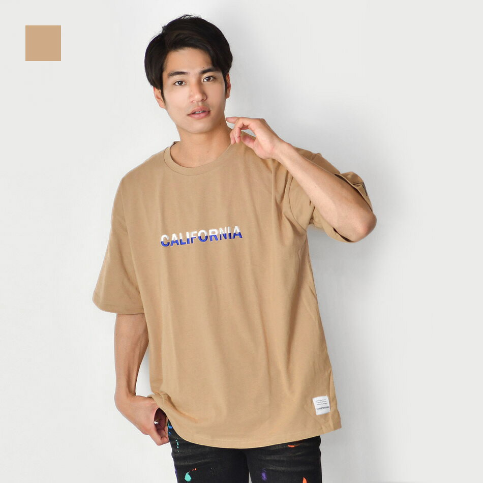 ビッグシルエット Tシャツ ビッグTシャツ メンズ 半袖 オーバーサイズ 大きいサイズ カットソー 春夏秋 韓国 ファッション ストリート系 サーフ系 BITTER系 ビター系 サガラ刺繍 ロゴ ホワイト ベージュ ブラック 白 黒 M L XL