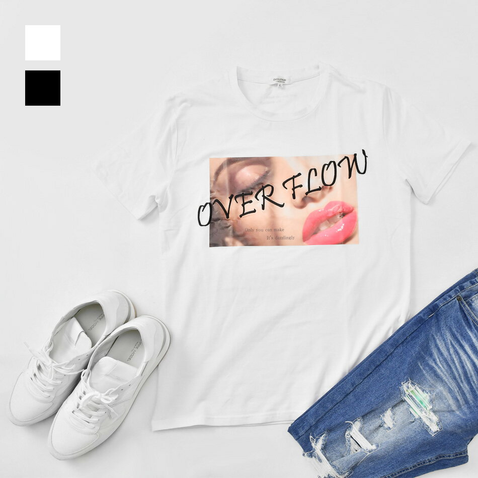 【300円引きクーポンが使える】Tシャツ メンズ 半袖Tシャツ 半袖 カットソー クルーネック 丸首 刺繍 プリント ロゴ 唇プリント サーフ系 モード系 ビター系 ホワイト ブラック 白 黒 M L XL LL 2L