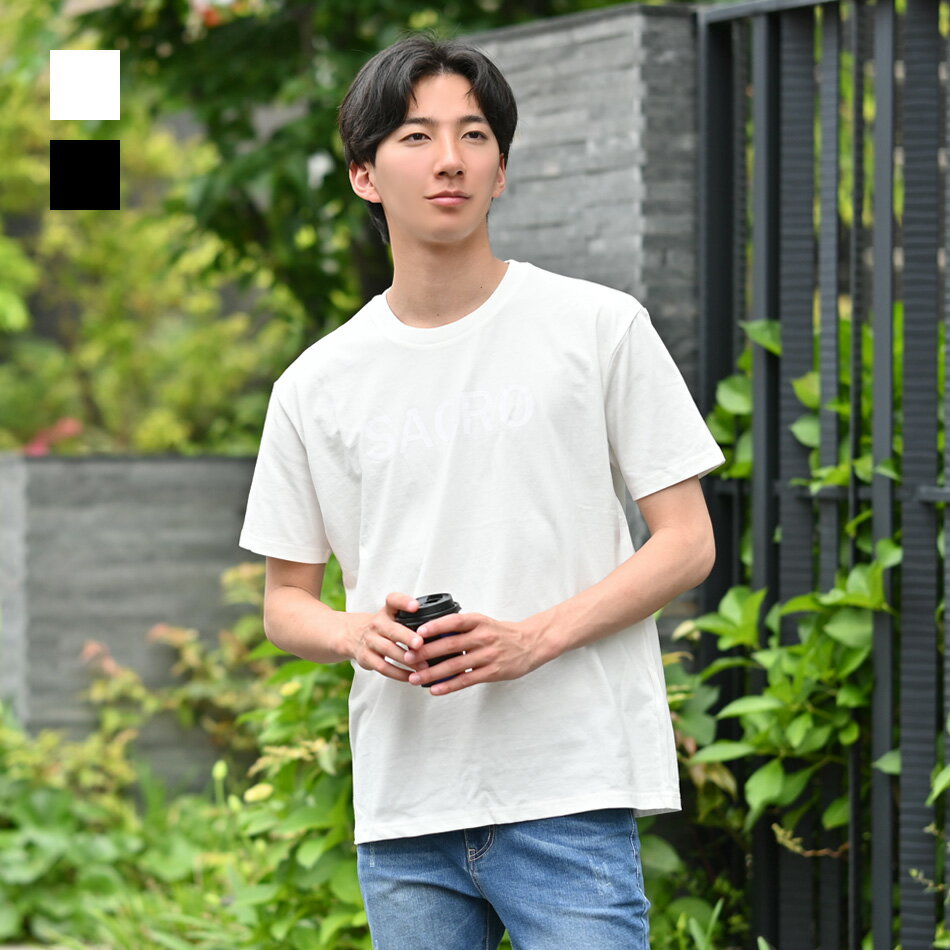 tシャツ メンズ 半袖 ロゴ 白 黒 M L XL 3L 大きいサイズ クルーネック ホワイト ブラック ティーシャツ カットソー Sacro サークロ エイチケー hk 19117