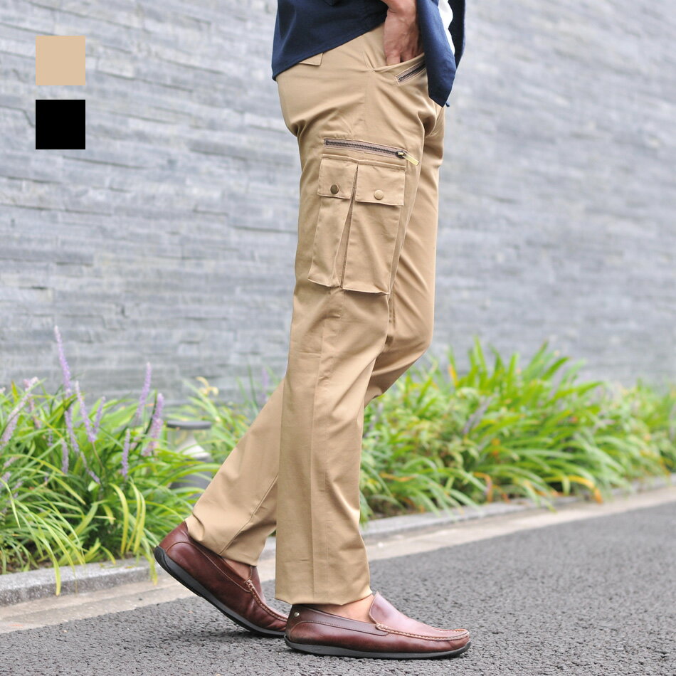 カーゴパンツ メンズ スリム タイト 細め 細身 綺麗め モード ストレッチ 春夏秋冬 ミリタリー 軍パン テーパードパンツ ベージュ カーキ ブラック 黒 多ポケット 29 30 31 32 33 34