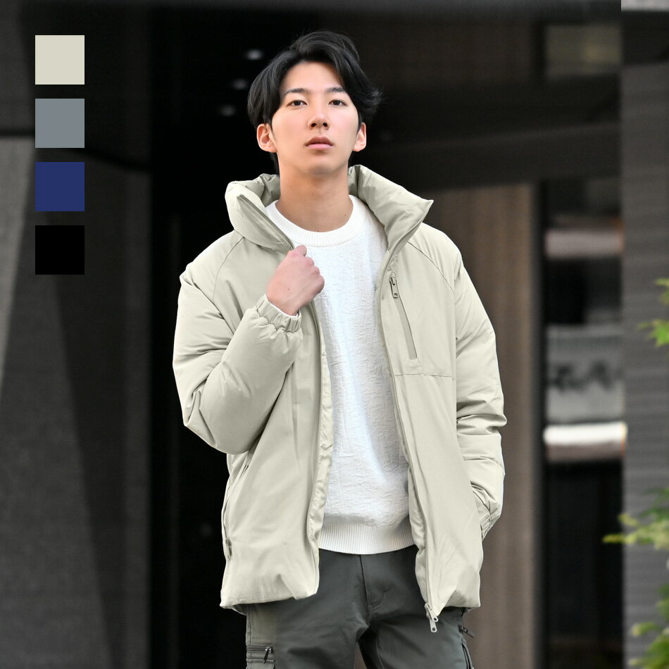 Men's Down Jacket, Padded, Solid Color, Ripstop Fabric, Autumn/Winter, Military, Outdoor, Fashionable, Korean Fashion, Stand Collar, Plus Sizes, Water-Repellent, Navy, Black, Beige, Khaki, Sizes ML, XL, LL, 2L, XXL, LLL, 3L