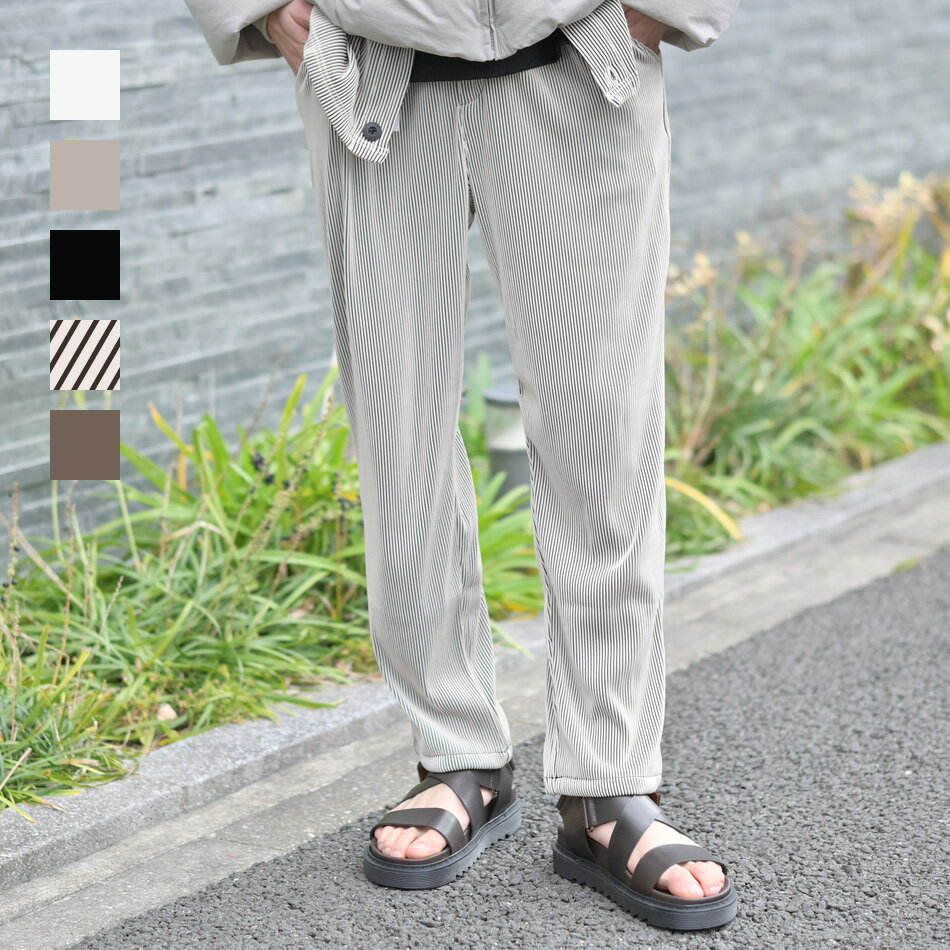 イージーパンツ メンズ リラックスパンツ サマーパンツ リゾートパンツ セットアップ(別売) プリーツ ストレッチ入り 伸びる ユニセックス 春秋冬 ビター系 韓国ファッション 韓国系 部屋着 ルームウエア 白 黒 ベージュ ブラック ブラウン M L XL LL 2L