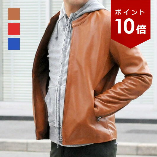 【ポイント10倍】レザージャケット メンズ 本革 ラムレザー 羊革 キャメル レッド 赤 ブルー 青 ブラック 黒 M L XL LL 2L ライダース 革ジャン リアルレザー 春 秋 EVOLUTION エボリューション hk エイチケー 51531