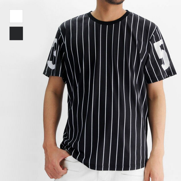 tシャツ メンズ 半袖 ベースボールTシャツ ロング 白 黒 M L クルーネック ストライプ ホワイト ブラック ティーシャツ カットソー EVOLUTION エボリューション エイチケー hk 62107