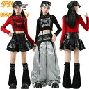 カジュ おしゃれ へそ出し 光沢 スカート 長袖 子供 女の子 長袖 カーゴパンツ ダンス衣装 キッズ 子供 シルバー レザー 赤 銀