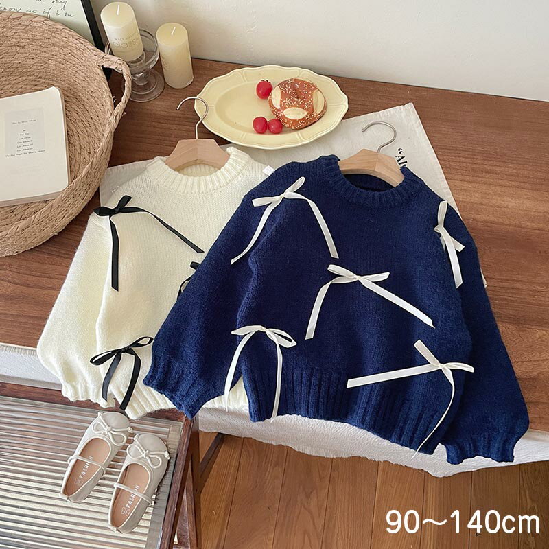 通学 通園 子ども服 トップス タートルネック 子供セーター キッズ セーター ニットセーターリボン付き..