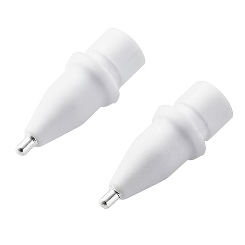 [商品名]エレコム Apple Pencil 交換ペン先/2個入り/金属製/極細 P-TIPAP01代引き不可商品です。代金引換以外のお支払方法をお選びくださいませ。先端が見やすく繊細な描写が可能な、ペン先が金属製のApple Pencilの交換ペン先です。第1世代、第2世代両方に使用可能です。※iPadには必ず液晶保護フィルムを貼ってご使用ください。■Apple Pencilの交換ペン先です。第1世代、第2世代両方に使用可能です。■太さ1mmの極細ペン先で視界を邪魔せず、ペン自体を傾けても接地点が見えやすく細かい描写に最適です。■ペン先は、耐久性に優れ摩耗しにくい金属製素材を使用しています。ペン先が削れにくいので、交換頻度が減りランニングコストを抑えることが可能です。■漫画やイラスト制作のような細かい作業にも使いやすいスリムペン先タイプです。■ペン先が細いため、イラストだけではなく小さな文字や漢字を含んだメモを書くのにも最適です。■ペーパーライクフィルムと一緒に使うと、更に紙に描いているよう描き心地になります。■スペアがついた合計2個入りです。■純正のペン先よりも硬く細いペン先のため、シャープペンシルのような描き心地です。■※iPadには必ず液晶保護フィルムを貼ってご使用ください。■※特定のアプリによっては ご使用できない場合がございます■対応機種:Apple Pencil第1世代、Apple Pencil第2世代■外形寸法:ペン先約1mm■材質:ペン先:銅※入荷状況により、発送日が遅れる場合がございます。電池2本おまけつき（商品とは関係ありません）