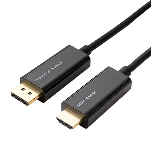 [商品名]ミヨシ DisplayPort to HDMI2.0ケーブル ブラック 2m DP-HDC20/BK代引き不可商品です。代金引換以外のお支払方法をお選びくださいませ。DisplayPort-HDMI変換ケーブル■ DisplayPortからHDMIに変換DisplayPort端子をHDMIに変換するケーブルです。DisplayPort端子を搭載したパソコンから外部のディスプレイやプロジェクタに出力して、大画面のワークスペースで作業したり、プレゼンテーションに活用したりすることが可能になります。■ 4K出力(3840×2160 60Hz)対応※出力するPC側及びモニター側が共に対応している必要があります。■ 音声出力対応画像に加えて音声の出力にも対応し、複数のケーブルを用意する必要がありません。外部ディスプレイへの動画再生なども可能です。※出力するPC側で設定が必要な場合があります。※著作権保護された映像等は表示できない場合があります。■ サビに強い金メッキコネクタ採用サビや酸化に強い金メッキコネクタを採用。信号の劣化を抑えることができるので、長くお使いいただけます。■ 安定性の高いアクティブ変換タイプ伝送する信号を増幅することで、安定した通信を行える「アクティブタイプ」です。様々な環境や機器で、安定して映像/音声の出力を行うことができます。■ 環境に優しいRoHS指令対応人や環境に有害な物質の含有基準をクリアした、安全な製品です。RoHS指令において定められた6種類の物質の含有量を、基準値以下に抑えています。(鉛/水銀/カドミウム/六価クロム/ポリ臭化ビフェニル/ポリ臭化ジフェニルエーテル)コネクタ:DisplayPort - HDMI規格:DisplayPort1.2準拠 / HDCP2.2対応対応解像度:3840×2160(60Hz、30Hz)、WQXGA、WQHD、WUXGA、Full-HDケーブル径:約5mmケーブル長:2m認証:RoHS指令対応保証期間:お買い上げ日より6ヶ月※入荷状況により、発送日が遅れる場合がございます。電池3本おまけつき（商品とは関係ありません）