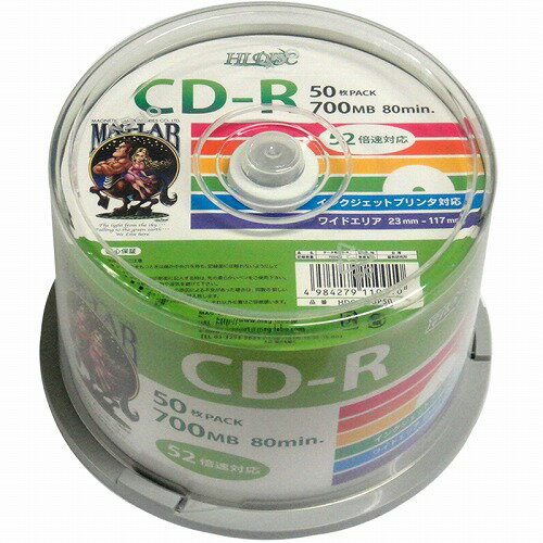 HI DISC CD-R 700MB 50枚スピンドル データ用 52倍速対応 白ワイドプリンタブル ...