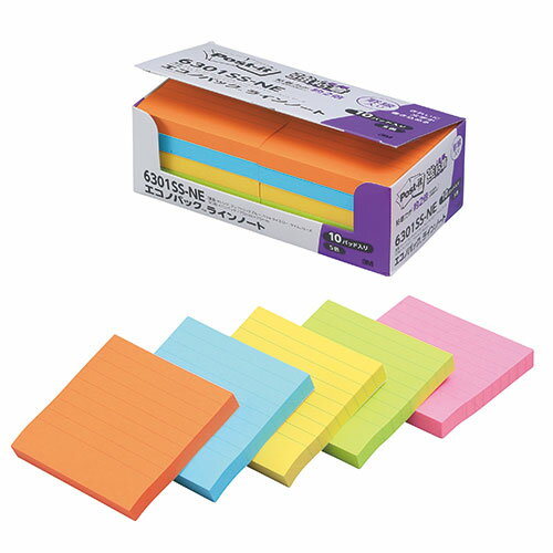 オフィス用品関連 3M Post-it ポストイット 強粘着エコノパック ラインノート 混色5色 3M-6301SS-NE おすすめ 送料無料 おしゃれ 1