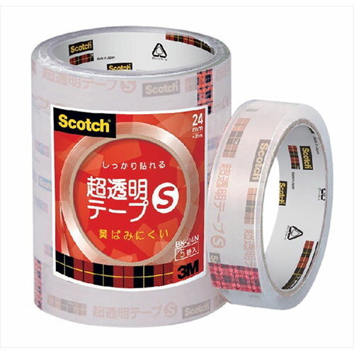 [商品名]3M Scotch スコッチ 超透明テープS 工業用包装 5巻入 24mm 3M-BK-24N代引き不可商品です。代金引換以外のお支払方法をお選びくださいませ。●特殊ゴム系粘着剤の採用で、粘着力をアップした超透明テープなので、しっかり貼れてはがれにくい。●当社「スコッチ(R)　メンディングテープ」との比較で約1.5倍の粘着力を実現。フイルム素材にもしっかり貼れる●長時間経っても黄ばみにくく、湿気に強いのでキレイが長続きする。郵便物の封かんにも。●基材:特殊ポリプロピレンフィルム、粘着剤:特殊ゴム系粘着剤スコッチ 超透明テープS BK-24N, 24 mm x 35 m, 大巻, 工業用包装, 5 巻/パック, 30 パック/箱生産国…日本パッケージサイズ…94×121×94mmパッケージ重量…265gスコッチ 超透明テープS 工業用包装 5巻入 24mm※入荷状況により、発送日が遅れる場合がございます。