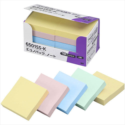 アイディアグッズグッズアイディアグッズ商品 3M Post-it ポストイット エコノパック 強粘着ノート パステル 4色混色 3M-6501SS-K 人気 お得な送料無料 おすすめ