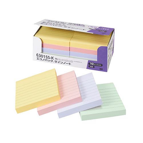 3M Post-it ポストイット エコノパック 強粘着ノート 罫線入パステル混色 3M-6301SS-K 人気 商品 送料無料