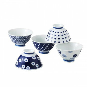 13303　藍丸紋　軽量飯碗揃