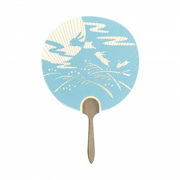 日本製(MADE IN JAPAN) うちわ 十五夜 (水色) 片面透かし 2107