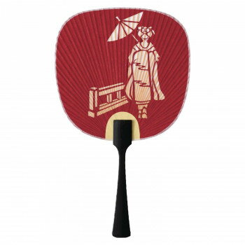日本製(MADE IN JAPAN) 豆都うちわ 舞妓(赤) 3501