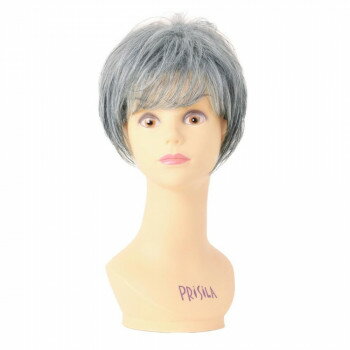 プリシラ ミセス六分ウィッグ フェザーカールハーフ 耐熱 グレイヘア A-116-TGH