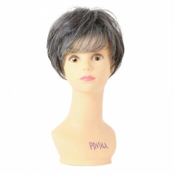 プリシラ ミセス六分ウィッグ フェザーカールハーフ 耐熱 ダークグレイヘア A-116-TDGH