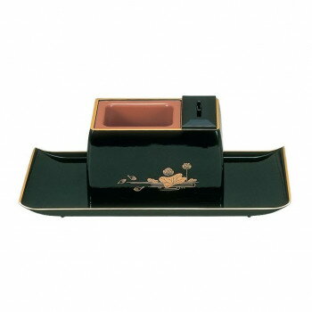 焼香盆セット ノンスリップ 5.0寸 小 黒(フチ金) 蓮 3811850201021(3)