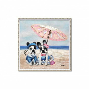 オイル ペイント アート「ビーチパラソル ドッグ」 Mサイズ OP-18022