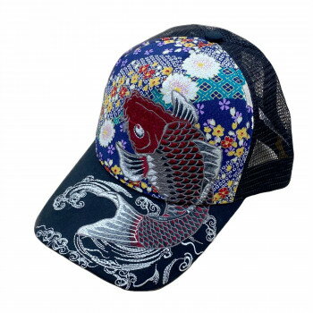 大西賢製販 Ripple 刺繍メッシュキャップ 紅鯉 黒 H26-SM07