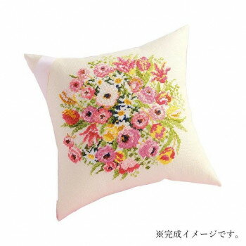 ししゅうキット　5992(ベージュ)　クッション　ピンクラナンキュラス 寝具 布団 ベッド 冬用 夏用 | 関..