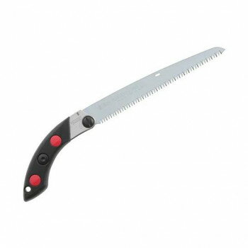 折込鋸ゴムボーイの刃が使える鞘入り鋸です。生木の剪定用としてご使用ください。鏡面研磨仕上げにより、切断面が綺麗に仕上がります。鞘はストッパー構造により逆さにしても鋸が抜けにくくなっていますので、安心して作業していただけます。外観は赤色を使い、シンプルですがデザイン性が高い製品になっています。※刃物につき取り扱いには十分ご注意ください。※替刃は純正製品を使用してください。サイズ収納時420mm、使用時400mm個装サイズ：43×10.5×3.5cm重量365g個装重量：374g素材・材質刃:鋼(SK-4)、柄:加硫合成ゴム仕様アサリ無し・衝撃焼入・未来目生産国日本fk094igrjs