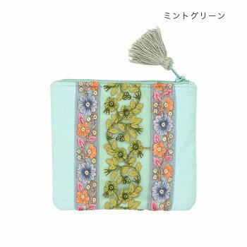 インド刺繍リボン ポーチ (S) ミントグリーン 13124000417 文具 備品 | 関連単語 ビジネス シュレッダ..