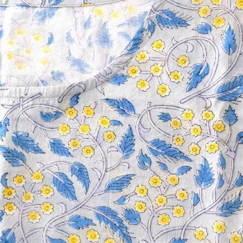 志成販売 ブロックプリント ポーチュラカのルームウェア ワンピース ブルー 305099BL