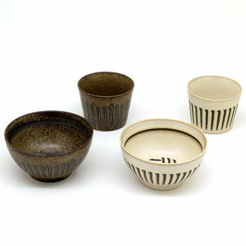 三郷陶器 縞臼文 ペアごはんセット 6830-02
