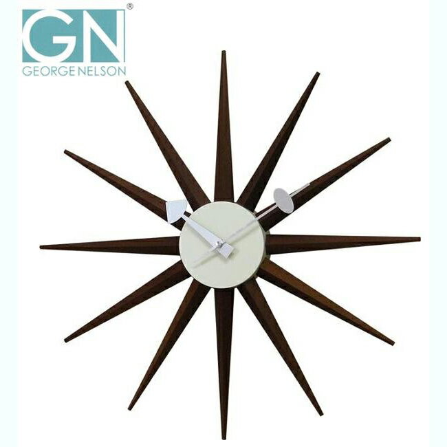 George　Nelson　ジョージ・ネルソン　壁掛け時計　サンバースト・クロック　ウォルナット　GN396WB サイズ Φ48 × 7.6 cm 個装サイズ ： 50 × 50 × 10 cm