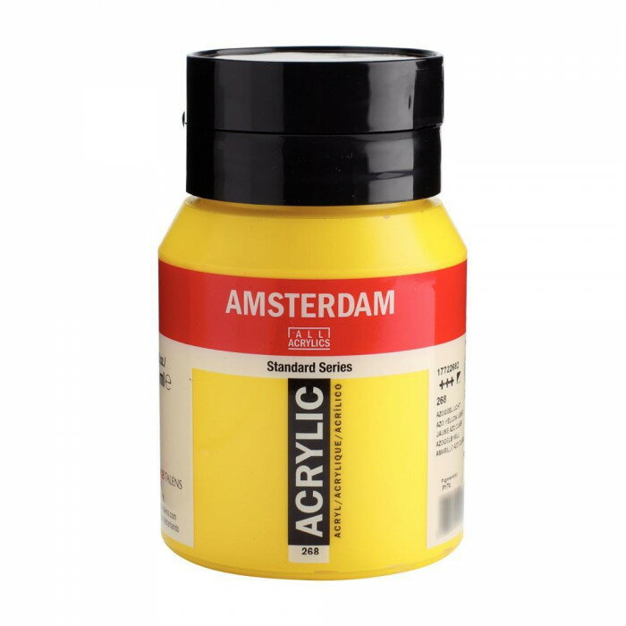 [商品名]AMSTERDAM　アムステルダム　アクリリックカラー500ml　アゾイエローライト268 476023代引き不可商品です。代金引換以外のお支払方法をお選びくださいませ。アクリル樹脂の高い透明度によって色鮮やかに発色する乾燥の早い絵具で、使いやすさも抜群です!サイズ蓋部Φ7×底部Φ8.5×13.5cm個装サイズ：7×9×14cm重量650g個装重量：650g素材・材質顔料、アクリルエマルション生産国オランダ※入荷状況により、発送日が遅れる場合がございます。大作用アクリル絵具です。・顔料は合成顔料が使用されています。・補助剤として分散剤、湿潤剤、増粘剤、pH調整剤、消泡剤、防腐・防カビ剤、凍結安定剤などが添加されています。■アクリル絵具の特長・水で薄めることができ、乾くと耐水性になります。・短い時間で乾燥します。(約1〜2時間)・柔軟性のある丈夫な塗膜をつくります。・接着力が強く、多様な素材に彩色できます。(ガラス、陶器、ナイロン、ポリエチレン、ポリプロピレン、軟質塩化ビニールなど一部の素材を除く)・耐酸性、耐アルカリ性、耐光性に優れ、変色・変質を起こしにくい絵具です。■アクリル絵具の注意点・絵具に含まれる水分が蒸発するため、乾燥後は体積が減少します。・乾燥すると若干色が変わります。アクリル樹脂エマルションは乳白色ですが、水分が蒸発すると透明になるため、色が深みを増して暗く見えます。・乾燥が早く、また乾燥後は水に再溶解しないため修正が困難です。・10度以下の低温では造膜ができず接着力が弱くなるため、冬期屋外での使用には適しません。アクリル樹脂の高い透明度によって色鮮やかに発色する乾燥の早い絵具で、使いやすさも抜群です!fk094igrjs