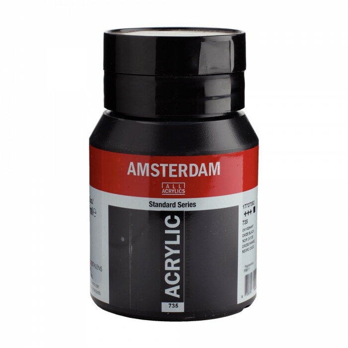 [商品名]AMSTERDAM　アムステルダム　アクリリックカラー500ml　オキサイドブラック735 477950代引き不可商品です。代金引換以外のお支払方法をお選びくださいませ。アクリル樹脂の高い透明度によって色鮮やかに発色する乾燥の早い絵具で、使いやすさも抜群です!サイズ蓋部Φ7×底部Φ8.5×13.5cm個装サイズ：7×9×14cm重量650g個装重量：650g素材・材質顔料、アクリルエマルション生産国オランダ※入荷状況により、発送日が遅れる場合がございます。大作用アクリル絵具です。・顔料は合成顔料が使用されています。・補助剤として分散剤、湿潤剤、増粘剤、pH調整剤、消泡剤、防腐・防カビ剤、凍結安定剤などが添加されています。■アクリル絵具の特長・水で薄めることができ、乾くと耐水性になります。・短い時間で乾燥します。(約1〜2時間)・柔軟性のある丈夫な塗膜をつくります。・接着力が強く、多様な素材に彩色できます。(ガラス、陶器、ナイロン、ポリエチレン、ポリプロピレン、軟質塩化ビニールなど一部の素材を除く)・耐酸性、耐アルカリ性、耐光性に優れ、変色・変質を起こしにくい絵具です。■アクリル絵具の注意点・絵具に含まれる水分が蒸発するため、乾燥後は体積が減少します。・乾燥すると若干色が変わります。アクリル樹脂エマルションは乳白色ですが、水分が蒸発すると透明になるため、色が深みを増して暗く見えます。・乾燥が早く、また乾燥後は水に再溶解しないため修正が困難です。・10度以下の低温では造膜ができず接着力が弱くなるため、冬期屋外での使用には適しません。アクリル樹脂の高い透明度によって色鮮やかに発色する乾燥の早い絵具で、使いやすさも抜群です!fk094igrjs