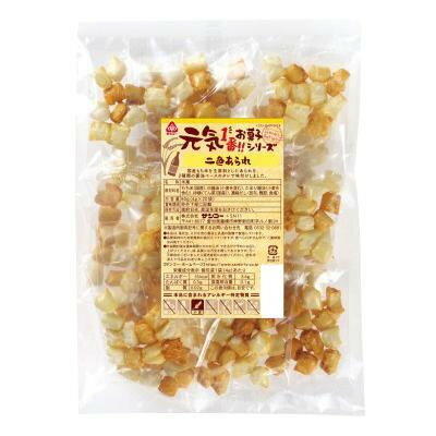 国内産もち米を主原料としたあられを、2種類の醤油ベースのタレで味付けしました。食べやすいミニパッ..