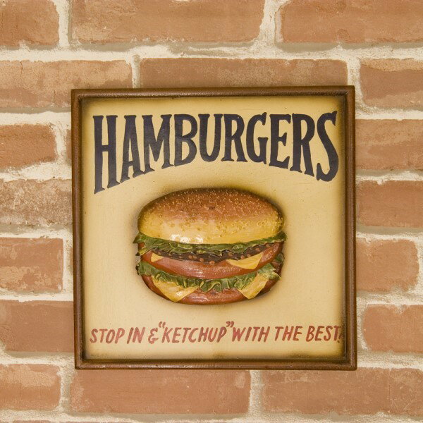 インテリア プレート ユーズドのような仕上げの レトロモダン アンティークボード HAMBURGERS