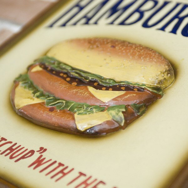 インテリア プレート ユーズドのような仕上げの レトロモダン アンティークボード HAMBURGERS