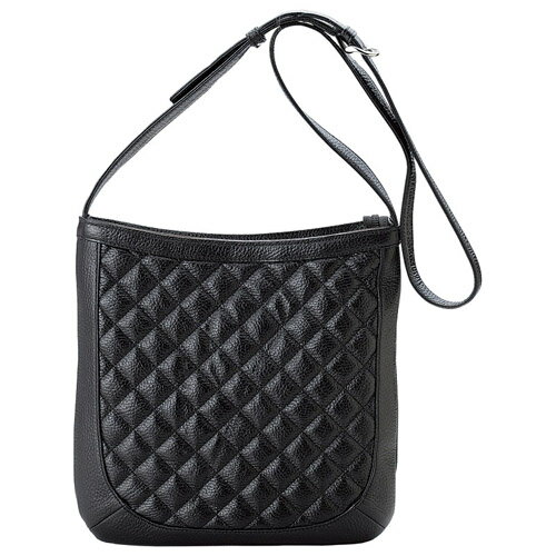 日本製手作り牛革キルティングショルダー(ブラック) ファスナー開閉式 内ファスナーポケット・外ファスナーポケット×各1室、オープンポケット×2室 サイズ:28×27×6cm 材質:牛革、内側:布張り 本体重量:約370g 生産国:JPN