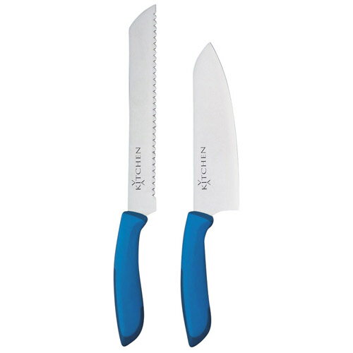 包丁2点セット 握りやすさ、使いやすさを追求した滑りにくいラバーグリップハンドルの包丁です 材質:モリブデンステンレス刃物鋼、柄:ABS樹脂・TPR樹脂 セット内容:三徳包丁(刃渡17cm)・パン切りナイフ(刃渡19cm)×各1 本体重量:約175g 生産国:JPN・CHN