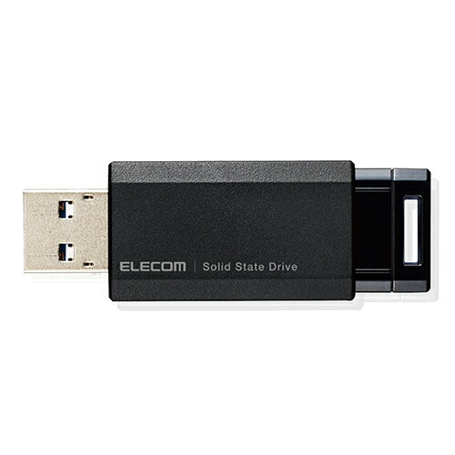 代引き不可商品です。代金引換以外のお支払方法をお選びくださいませ。[商品名]エレコム SSD 外付け ポータブル 500GB 小型 ノック式 USB3.2(Gen1)対応 ブラック PS4/PS4Pro/PS5 ESD-EPK0500GBK片手でワンプッシュのラクラク接続!ノックで出して自動で収納できる、USBメモリサイズの超小型で読み出し最大600MB/sの高速データ転送を実現するUSB3.2(Gen2)外付けポータブルSSD。●読み込み最大600MB/s、書き込み最大500MB/sの高速データ転送を実現するUSB3.2(Gen2)対応外付けポータブルSSDです。※USB3.2(Gen2)でご使用になるには、機器側がUSB3.2(Gen2)に対応している必要があります。 ●重さ約11g、幅57.7×奥行き20×高さ10.5mm(コネクタ収納時)と圧倒的な小ささを実現し、持ち運びや収納にも便利なUSBメモリサイズです。 ●USB3.1(Gen2,Gen1)/USB3.0/USB2.0への下位互換が可能で、そのまま接続可能です。 ●PlayStation(R) 4、PlayStation(R) 4 Pro、PlayStation(R) 5※に接続し、ゲームデータを外付けSSDに保存することで、ゲームの起動時間やセーブデータのロード時間が短縮され、より快適なゲームプレイが可能です。※PlayStation(R) 5で使用する場合はPlayStation(R) 4のソフトプレイ時のみとなります。 ●PlayStation(R) 5に接続し、PlayStation(R) 5のゲームデータを外付けSSDに保存することで、本体ストレージの空き容量を確保が可能です。※PlayStation(R) 5のソフトデータを外付けSSDから起動することは出来ません。 ●※PlayStation(R) 4でのご利用、PlayStation(R) 4 Proの前面ポートでご利用の際は別途延長ケーブルをご用意ください。 ●ハードディスクのような物理的動作により磁気ディスクへデータを記録するのではなく、電気的動作によりフラッシュメモリへデータを記録するため、データアクセス時間が大幅に短く、高速データ転送が可能です。 ●衝撃や振動によって破損しやすいディスク駆動部品がないため、高い耐衝撃性能と耐振動性能を兼ね備えています。 ●モーターなどの駆動部品がないため、書き込み時の騒音もなく、ハードディスクに比べて消費電力を大幅に抑えられます。 ●キャップレスでキャップを紛失する心配がないノック式です。 ●本体をUSBポートから抜くと自動でUSB部分を収納できます。 ●アクセス状態がわかる動作確認LEDランプを搭載しています。 ●お好みのストラップを装着できるストラップホールを装備しています。※本製品にストラップは付属していません。 ●エレコムホームページからダウンロードすることで、パスワード自動認証機能付きセキュリティソフト「PASS(Password Authentication Security System)」を使用可能です。 ●指定したパソコン(最大3台)で一度パスワードを設定すると、二度目からは面倒なパスワード入力をすることなくデータを保護することができます。 ●未登録のパソコンに接続したときは、パスワード入力を要求するので、盗難や紛失時のデータ漏えいを防止します。 ●保証期間を「1年間」としていますので、安心してご利用いただけます。 ●※Macで使用する場合は、本体側でフォーマット(初期化)を行う必要があります。●対応機種:Windows 10/8.1が動作するWindowsパソコン、およびmacOS Big Sur 11.0が動作するMac ●対応ゲーム機:PlayStation(R) 4、PlayStation(R) 4 Pro、PlayStation(R) 5 ※PlayStation(R) 5のソフトデータは拡張ストレージから起動できません。 ●付属ソフトウェア対応機種:Windows 10/8.1が動作するWindowsパソコン、およびmacOS Big Sur 11.0が動作するMac ●インターフェイス:USB3.2(Gen2,Gen1)/USB3.1(Gen2,Gen1)/USB3.0/USB2.0 ●コネクタ形状:USB3.2(Gen2) typeA オス ●容量:500GB ●データ転送速度:読み出し:最大600MB/s,書き込み:最大500MB/s ※USB3.2(Gen2)でご使用になるには、機器側がUSB3.2(Gen2)に対応している必要があります。 ●外形寸法:約57.7mm×約20mm× 約10.5mm(コネクタ収納時) ●重量:約11g(本体) ●付属品:ユーザーズマニュアル ●カラー:ブラック ●保証期間:1年間※入荷状況により、発送日が遅れる場合がございます。