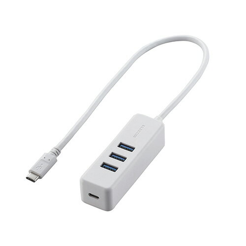 [商品名]エレコム USB Type C ハブ/USB3.1(Gen1)/USB-Aメス3ポート/PD対応Type-C1ポート/ケーブル30cm/ホワイト U3HC-T431P5WH代引き不可商品です。代金引換以外のお支払方法をお選びくださいませ。USB Type-Cポート搭載パソコンでUSB3.1 Gen1対応デバイスが使える。USB-Aポートを3つ搭載し、パソコンに給電もできるPower Deliveryに対応したUSBハブ。USB Type-Cポート搭載パソコンでUSB3.1 Gen1対応デバイスが使える。USB-Aポートを3つ搭載し、パソコンに給電もできるPower Deliveryに対応したUSBハブ。●USB Type-Cポートを搭載したパソコンで3台のUSB-Aデバイスが使える3ポートUSB3.1 Gen1ハブです。 ●Type-Cコネクタを経由して最大60Wの大電力をデバイス/パソコン本体に供給するPower Deliveryに対応しています。USB Type-C電源アダプターを接続することで、本製品を経由してUSB Type-C搭載パソコン本体を充電することができます。 ●最大5V 2700mAの電力供給が可能で、ACアダプタがなくても接続機器の安定動作を実現します。 ●本体底面のマグネットでスチール製などのデスクにがっちり固定できます。 ●最大5Gbps(理論値)とUSB2.0の約10倍の超高速データ転送を実現するUSB3.1 Gen1に対応し、高速でのデータ転送が可能です。 ●ケーブルは紛失の心配がない直付けタイプで、ケーブルの長さは余裕をもって使える約30cmです。 ●USB Type-Cコネクタは、オモテとウラがなく、向きを気にせず差し込み可能です。 ●1万回の挿抜に耐える堅牢なType-Cコネクタを採用しています。頻繁に抜き挿ししても破損しにくい構造です。 ●セルフパワー、バスパワー共用タイプです●インターフェイス:USB3.1 Gen1 Type-C(USB2.0インターフェース接続時は、USB2.0互換で動作) ●コネクタ形状:USB Type-C ●対応機種:Windows10、macOS Catalina (10.15)、iPadOS 14.0(Type-Cメスポート搭載のiPadに対応) ※各OSの最新バージョンへのアップデートや、サービスパックのインストールが必要になる場合があります。 ●最大転送速度:USB3.1 Gen1 5Gbps(理論値) ●アップストリーム(パソコン側)ポート数:USB3.1 Gen1 Type-Cオスx1 ●ダウンストリーム(周辺機器側)ポート数:USB3.1 Gen1 Standard-Aメスx3 ●Power Delivery対応:PD3.0対応(PC給電専用USB Type-Cメスx1) ●USBケーブル長:約 0.3m ※コネクタ含まず ●電源方式:バス(5V 3A)/セルフ(20V 3A)両用 ●供給可能電流:3ポート合計2700mA(各ポート900mA未満) ●カラー:ホワイト ●外形寸法:約幅87.2×奥行27.0×高さ23.0mm ※ケーブル含まず ●重量:約54.0g ●保証期間:6カ月 ●VCCI ClassB適合:○※入荷状況により、発送日が遅れる場合がございます。