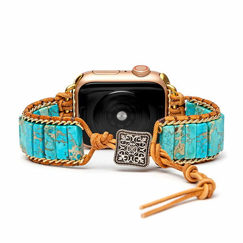 厳選されたターコイズ(トルコ石)をハンドメイドで丁寧に編み上げた、ブレスレットのようなApple Watchバンド cape diabloの「ネイティブターコイズ」は、厳選されたターコイズ(トルコ石)をハンドメイドで丁寧に編み …