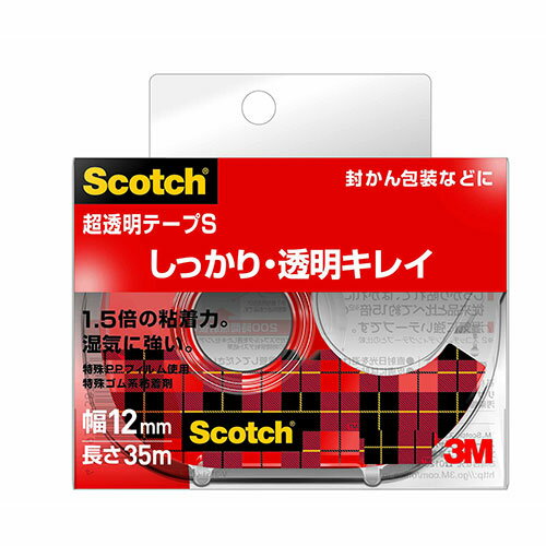 [商品名]【10個セット】 3M Scotch スコッチ 超透明テープS 12mm×35m ディスペンサー付 3M-600-1-12DNX10代引き不可商品です。代金引換以外のお支払方法をお選びくださいませ。スコッチ 超透明テープS 12mm×35m ディスペンサー付●特殊ゴム系粘着剤の採用で、粘着力をアップした超透明テープなので、しっかり貼れてはがれにくい。●当社「スコッチ(R)　メンディングテープ」との比較で約1.5倍の粘着力を実現。フイルム素材にもしっかり貼れる●長時間経っても黄ばみにくく、湿気に強いのでキレイが長続きする。郵便物の封かんにも。●基材:特殊ポリプロピレンフィルム、粘着剤:特殊ゴム系粘着剤生産国…日本1個当たりのパッケージサイズ…104×80×21mm1個当たりのパッケージ重量…46g※入荷状況により、発送日が遅れる場合がございます。電池4本おまけつき（商品とは関係ありません）