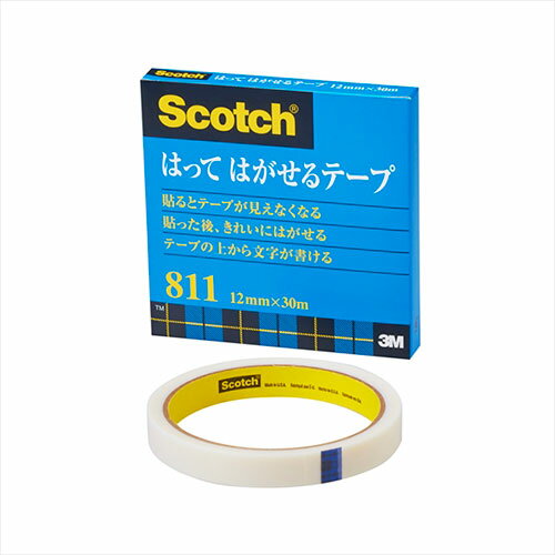 [商品名]【10個セット】 3M Scotch スコッチ はってはがせるテープ 12mm×30m 3M-811-3-12X10代引き不可商品です。代金引換以外のお支払方法をお選びくださいませ。はってはがせるテープ 12mm×30m●貼ったりはがしたりできる片面粘着テープ。テープの上から文字が書けます。貼るとテープは目立たなくなり、コピーをとってもほとんど影が出ません。●変質・変色の少ないテープです。●テープの上から文字が書けます。●基材:アセテートフィルム　マットフィニッシュ加工(つや消し加工)、粘着剤:特殊アクリル系粘着剤生産国…米国1個当たりのパッケージサイズ…109×109×15mm1個当たりのパッケージ重量…36g※入荷状況により、発送日が遅れる場合がございます。電池4本おまけつき（商品とは関係ありません）