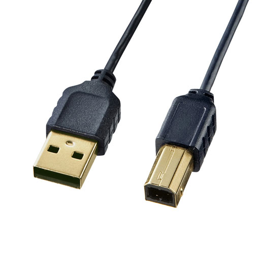 [商品名]【5個セット】 サンワサプライ 極細USBケーブル (USB2.0 A-Bタイプ) 1.5m ブラック KU20-SL15BKKX5代引き不可商品です。代金引換以外のお支払方法をお選びくださいませ。極細USBケーブル　(USB2.0　A-Bタイプ) 1.5m　黒、細さ2.5mm、取り回しやすいUSB2.0極細ケーブルUSB2.0規格・USB1.1規格準拠のパソコンとUSB機器(プリンタ・HDD・USBハブ・スキャナ等)との接続や、USBハブとUSB機器を接続する時に使用するケーブルです。(「シリーズA」コネクタを持つ機器と「シリーズB」コネクタを持つ機器とを接続します。)●取り回しやすい極細ケーブルケーブル外径2.5mmの細径ケーブルとコンパクトコネクタを採用し、ケーブルの取り回しがスッキリしました。●USB2.0/1.1両対応USB2.0の「HI-SPEED」モードに対応した高品質ケーブルです。USB2.0/1.1両方の機器を接続することができます。USB2.0で規定された特性インピーダンス・信号減衰量・伝播遅延・スキューなどの電気特性の値を全て満たしています。 ●二重シールドケーブル銅製の高密度編組みシールド材の内側に密閉型のアルミシールド処理を施し、低域から高域まで、ほとんどのノイズから大切なデータを守ります。●ツイストペアケーブル芯線を2本ずつよりあわせたノイズに強いツイストペア線を使用しています。●モールドコネクタ内部を樹脂モールドで固め、さらに全面シールド処理を施していますので、外部干渉を防ぎノイズ対策も万全。耐振動・耐衝撃性にも優れています。●金メッキコネクタ錆にも強く、経年変化による信号劣化の心配が少ない金メッキ処理を施したコネクタシェルを使用しています。●金メッキピン錆にも強く、経年変化による信号劣化の心配が少ない金メッキ処理を施したピン(コンタクト)を使用しています。●無鉛ハンダ土壌や地下水などの環境汚染の原因となる鉛を含まない無鉛ハンダを使用しています。■ケーブル長:約1.5mSR間■ケーブル径:約2.5mm■コネクタ形状:USB Aコネクタオス-USB Bコネクタオス■線材規格(UL):UL2725■規格:USB2.0/USB1.1認証なし※入荷状況により、発送日が遅れる場合がございます。電池7本おまけつき（商品とは関係ありません）