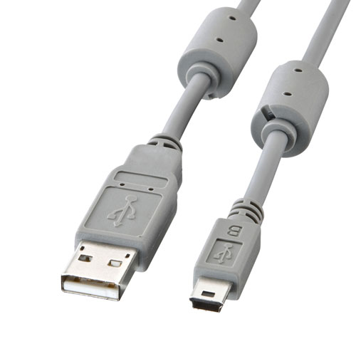 ミニUSBコネクタ対応のUSBケーブル　1m　フェライトコア付き USBポートを持つパソコンとUSB(ミニUSB　B..