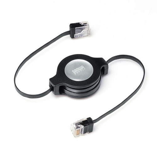 アイデア 便利 グッズ 【5個セット】 サンワサプライ 自動巻取りLANケーブル カテゴリ5e ブラック KB-MK15BKNX5 お得 な全国一律 送料無料