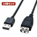 10個セット サンワサプライ 両面挿せるUSB延長ケーブル(A-Aメス) KU-REN3 KU-REN3X10 | パソコン 機器 関連:type ハブ usbメモリ アダプタ 充電 ケーブル コンセント 変換 延長 充電器 タイプ 容量 メモリー(2)